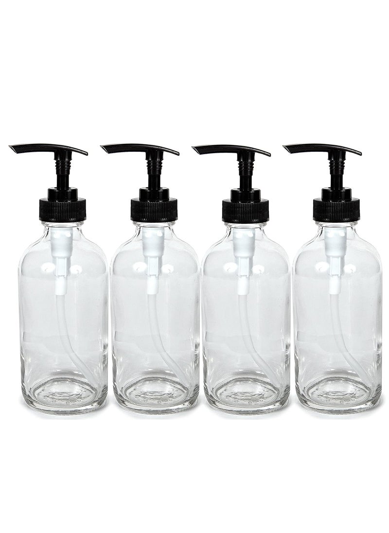 Vivaplex, 4, Large, 8 oz, Empty, Clear Glass Bottles with Black Lotion Pumps