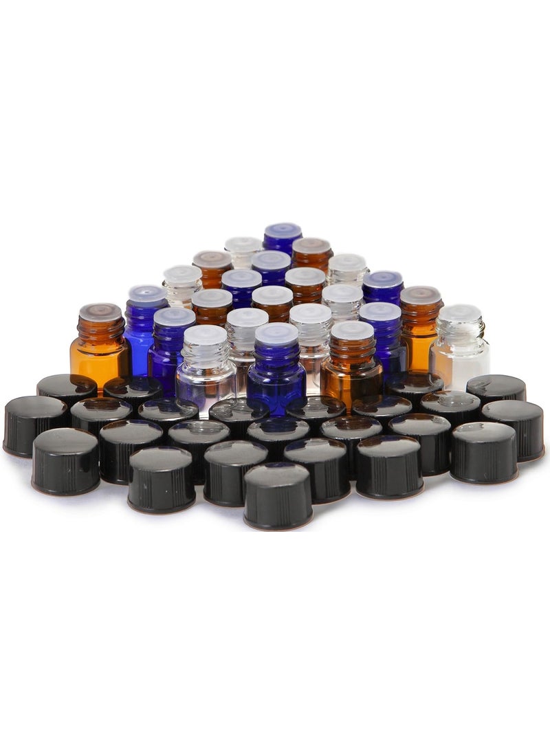 Vivaplex, 24, Assorted Colors, 1 ml (1/4 Dram) Glass Bottles, with Orifice Reducers and Black Caps