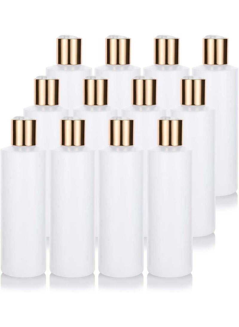 JUVITUS 8 oz Clear Natural Refillable Plastic Squeeze Bottle with Gold Metal Disc Cap (12 Pack)