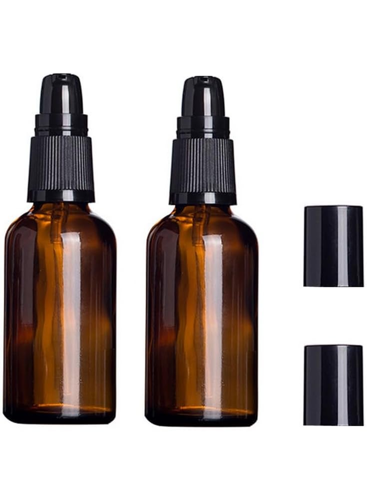 2 Pcs 100ml 3.4oz Amber Glass Lotion Bottles Pump Dispenser Travel Pump Bottles Cosmetic Cream Pump Bottle Soap Dispenser Cosmetic Container Bottle for Toiletries Makeup Liquid Essential Oil