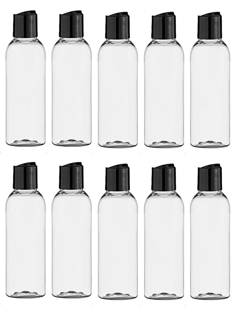 ljdeals 2 oz Clear Plastic Empty Bottles with Black Disc Top Caps, Refillable Containers for Shampoo, Lotions, Cream and more Pack of 10, BPA Free, Made in USA