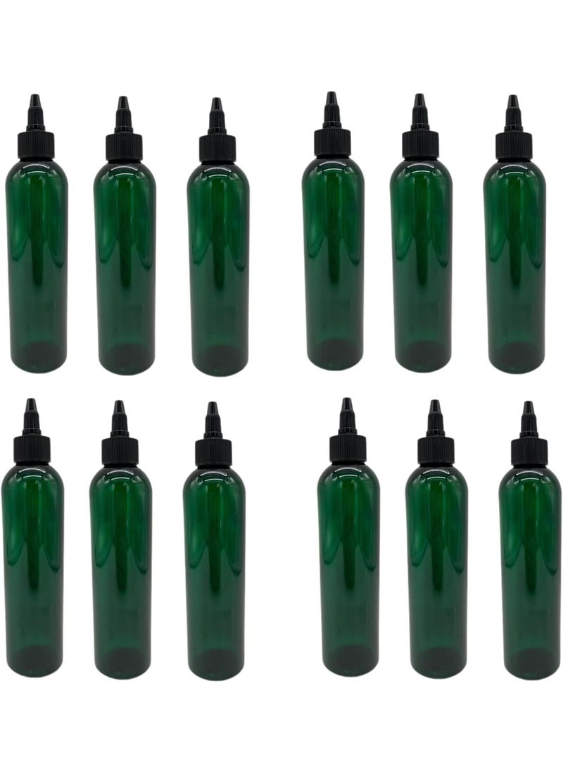 Natural Farms 8 oz Green Cosmo Plastic Bottles -12 Pack Empty Bottle Refillable - BPA Free - Essential Oils - Aromatherapy | Black Twist Top Cap - Made in the USA