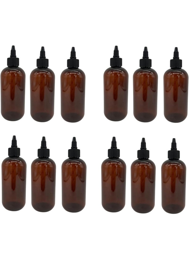Natural Farms 8 oz Amber Boston Plastic Bottles -12 Pack Empty Bottle Refillable - BPA Free - Essential Oils - Aromatherapy | Black Twist Top Cap - Made in the USA