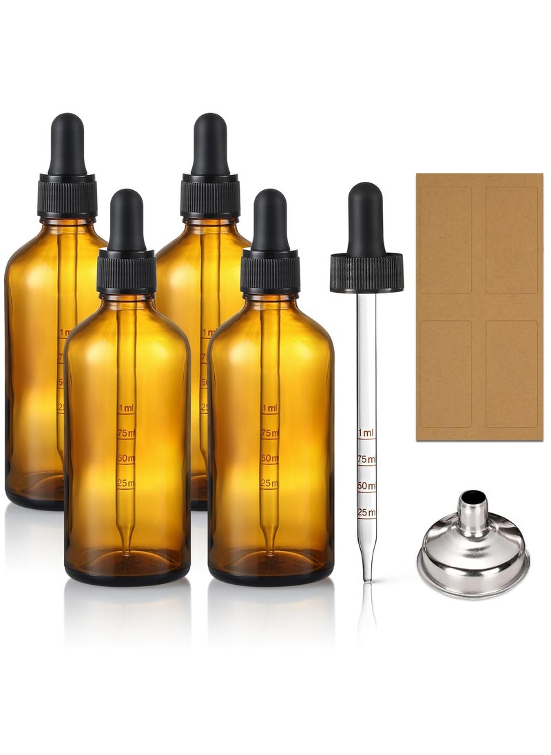 4 Pack, 100ml Dropper Bottles with 2pcs Glass Pipettes(1ml) - Essential Oils Bottles for Health, Personal Care & Beauty - 3.4oz Thick Dark Amber Glass Tincture Bottles with Eye Droppers, Leakproof