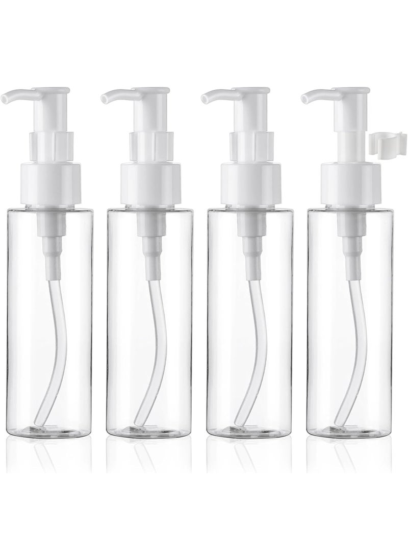 Cosywell Empty Plastic Pump Bottles Dispenser TSA Approved 3.4oz 4 Pack Portable Empty Refillable Container Clear Plastic Lotion Pump Dispenser Bottle for Facial Cleansing Oil Shampoo Shower Gel
