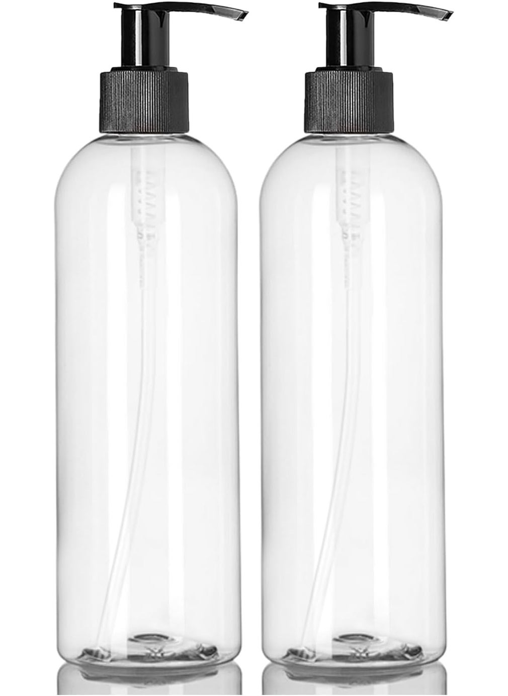 ljdeals 16 oz Clear Plastic Bottles with Pumps, Soap Dispenser, Slim, Tall Squeezable Refillable Containers for Shampoo, Lotion, Cream and More, Pack of 2, BPA Free, Made in USA