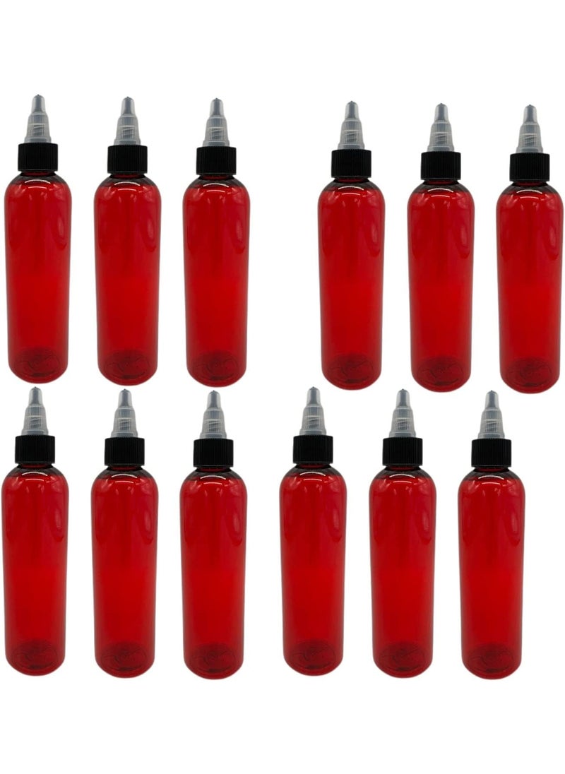 Natural Farms 4 oz Red Cosmo Plastic Bottles -12 Pack Empty Bottle Refillable - BPA Free - Essential Oils - Aromatherapy | Black/Natural Twist Top Cap - Made in the USA