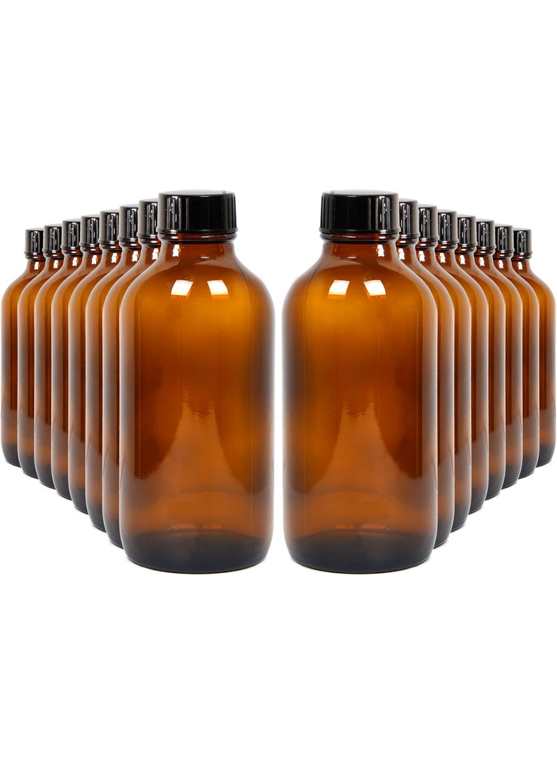 Youngever 12 Pack Empty Glass Bottles with Lids, Amber Glass Tight Seal Lids, Refillable Container for Essential Oils, Vanilla Extract and More (4 Ounce)