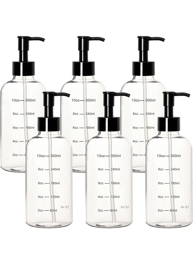Youngever 6 Pack Plastic Pump Bottles, Clear Refillable Plastic Pump Bottles with Measurement and Travel Lock (12 Ounce)