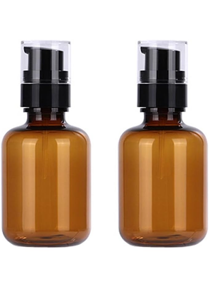 2 Pcs 150ml 5oz Amber Plastic Travel Bottles for Toiletries Refillable Travel Containers Lotion Pump Bottle Mini Soap Dispenser Cosmetic Cream Pump Bottles Jar for Lotion Shampoo Essential Oil