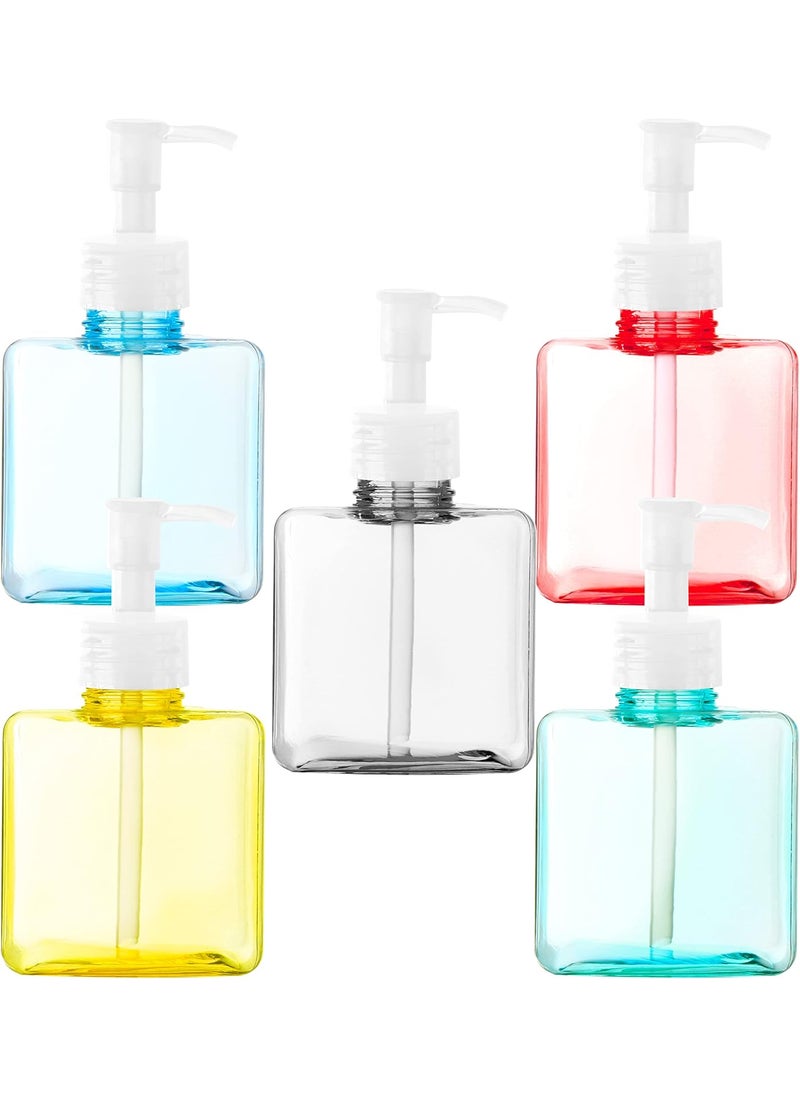 Youngever 5 Pack Color Plastic Square Pump Bottles, Refillable Plastic Pump Bottles for Dispensing (8 Ounce)