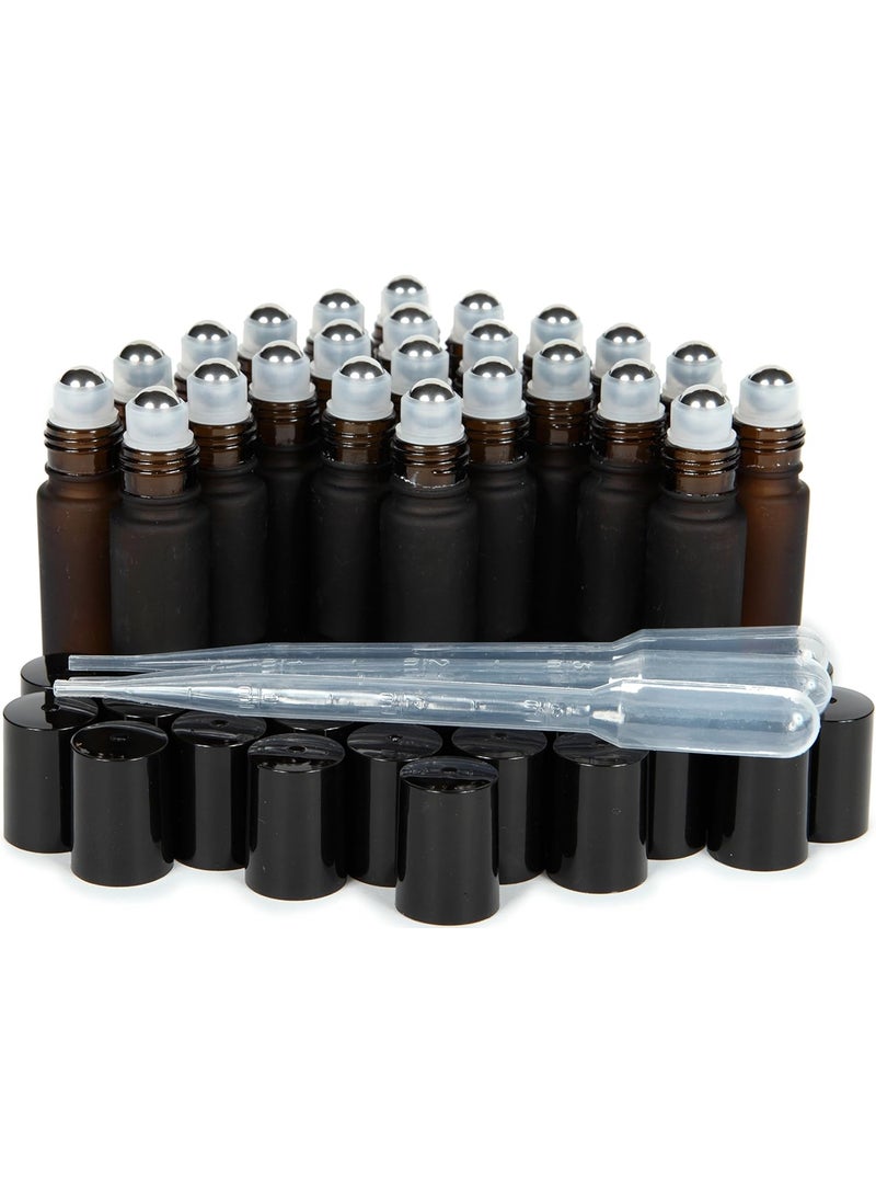 Vivaplex, 24, Frosted Amber, 10 ml Glass Roll-on Bottles with Stainless Steel Roller Balls. 3-3 ml Droppers included