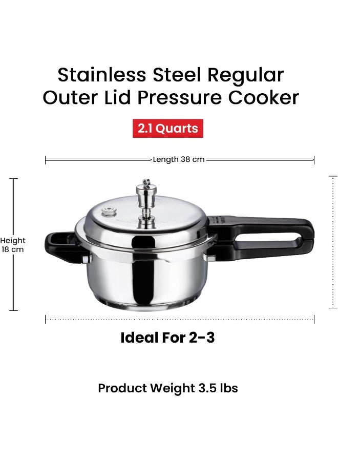 18/8 Stainless Steel Pressure Cooker 2 Litres