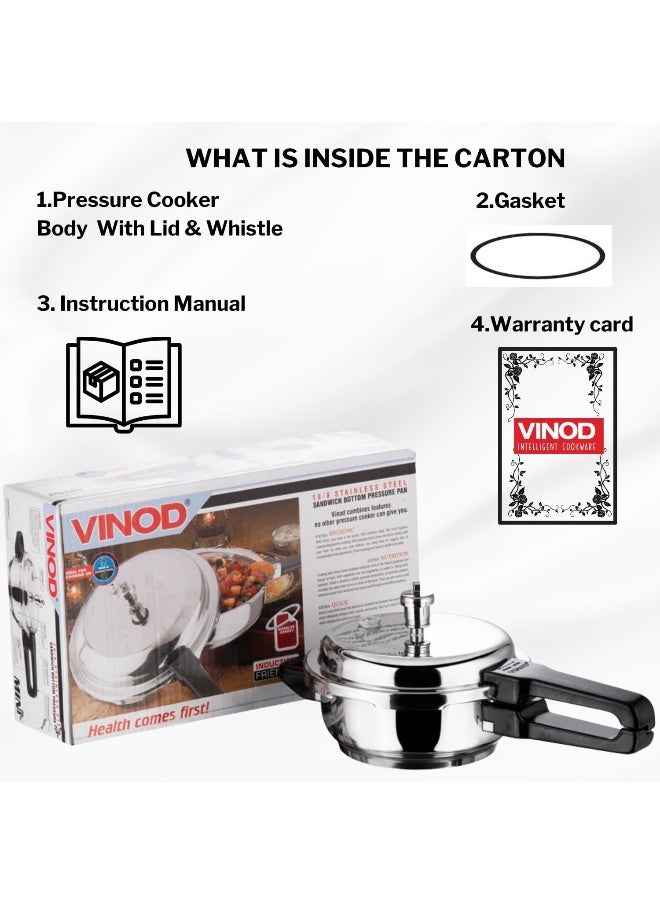 18/8 Stainless Steel Pressure Cooker 2 Litres