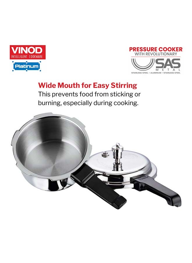 2Liters Vinod Platinum Triply Stainless Steel Outer Lid Pressure Cooker - 2 Liter, Induction Friendly, ISI Certified, Small Pressure Cooker for Quick Meals, Silver Silver