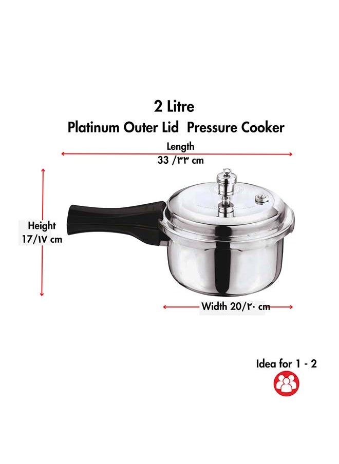 2Liters Vinod Platinum Triply Stainless Steel Outer Lid Pressure Cooker - 2 Liter, Induction Friendly, ISI Certified, Small Pressure Cooker for Quick Meals, Silver Silver