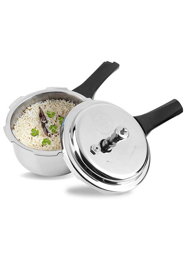 2Liters Vinod Platinum Triply Stainless Steel Outer Lid Pressure Cooker - 2 Liter, Induction Friendly, ISI Certified, Small Pressure Cooker for Quick Meals, Silver Silver
