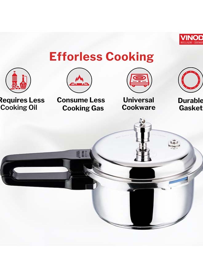 2Liters Vinod Platinum Triply Stainless Steel Outer Lid Pressure Cooker - 2 Liter, Induction Friendly, ISI Certified, Small Pressure Cooker for Quick Meals, Silver Silver