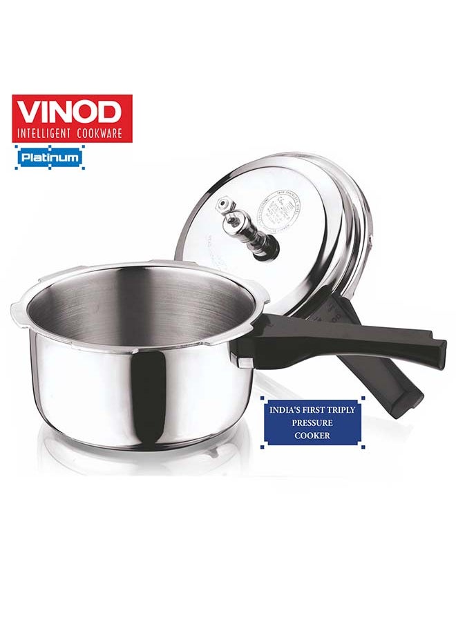 2Liters Vinod Platinum Triply Stainless Steel Outer Lid Pressure Cooker - 2 Liter, Induction Friendly, ISI Certified, Small Pressure Cooker for Quick Meals, Silver Silver