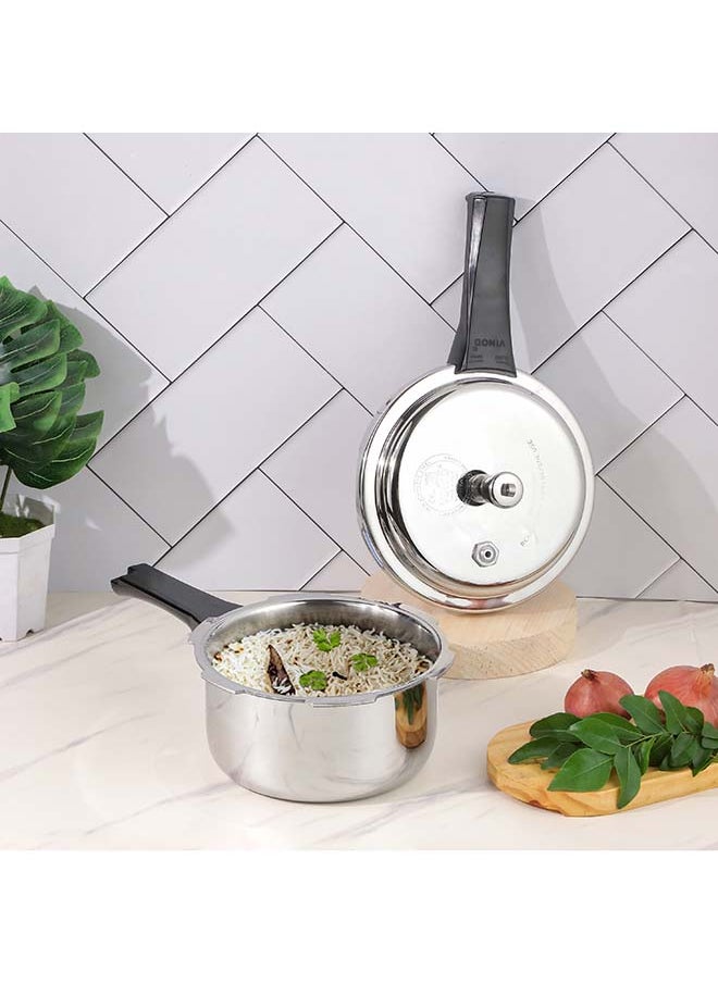 2Liters Vinod Platinum Triply Stainless Steel Outer Lid Pressure Cooker - 2 Liter, Induction Friendly, ISI Certified, Small Pressure Cooker for Quick Meals, Silver Silver