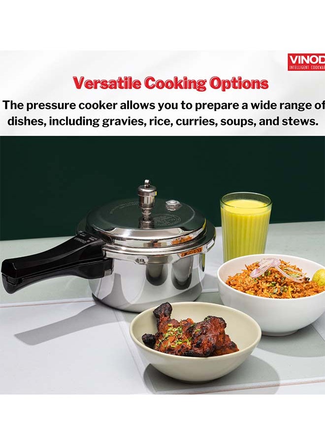 2Liters Vinod Platinum Triply Stainless Steel Outer Lid Pressure Cooker - 2 Liter, Induction Friendly, ISI Certified, Small Pressure Cooker for Quick Meals, Silver Silver