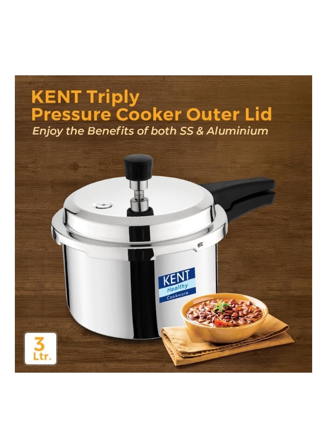 3 LittersLiters KENT Triply Stainless Steel Outer-Lid Pressure Cooker – 3L | Durable & Induction Friendly | Heavy Base | Safe & Quick Cooking Silver