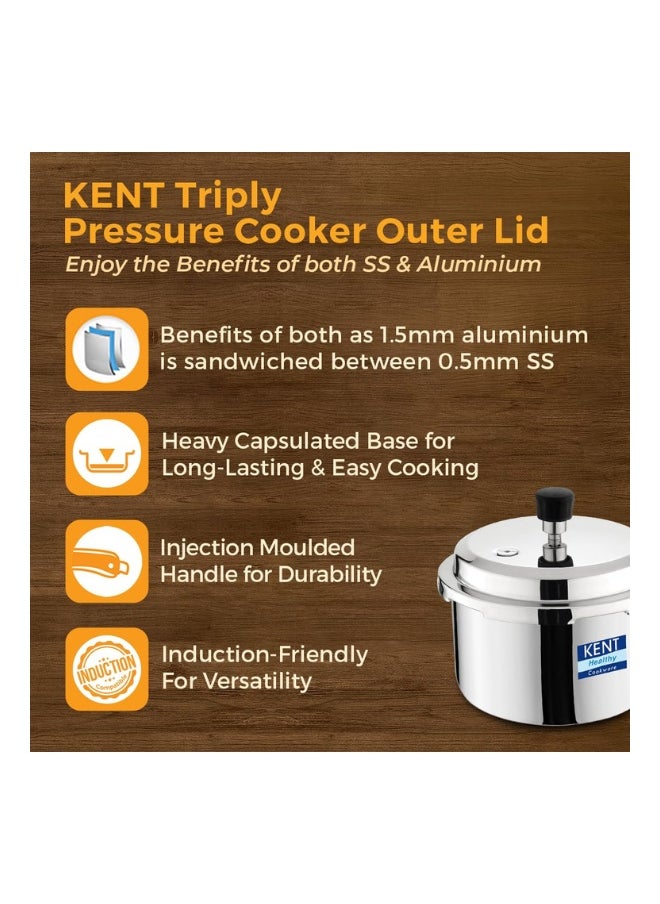3 LittersLiters KENT Triply Stainless Steel Outer-Lid Pressure Cooker – 3L | Durable & Induction Friendly | Heavy Base | Safe & Quick Cooking Silver