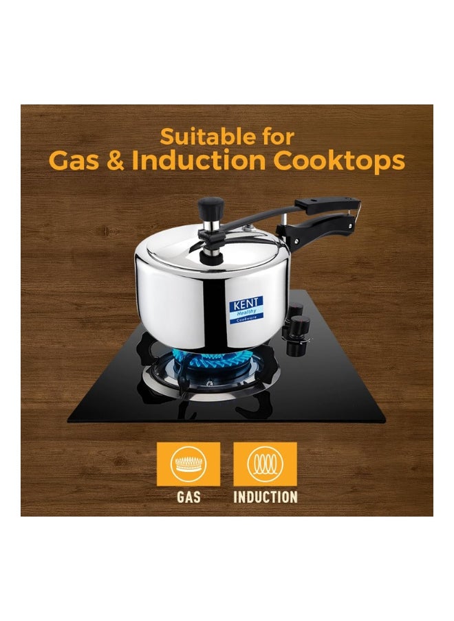 3 LitersLiters KENT Triply Stainless Steel Inner-Lid Pressure Cooker – 3L | Durable, Induction & Gas Compatible | Safe, Fast Cooking | Rust-Resistant silver