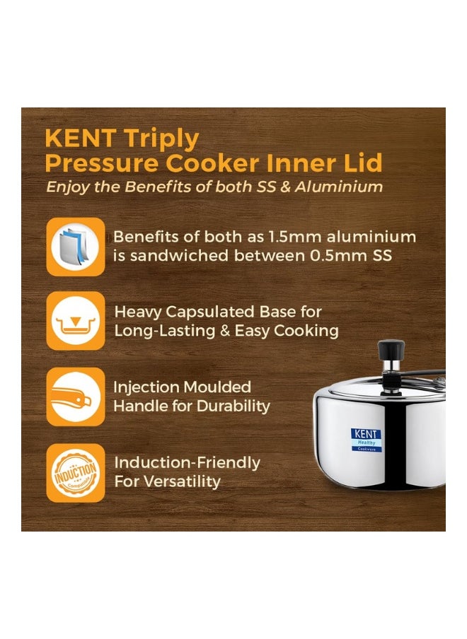 3 LitersLiters KENT Triply Stainless Steel Inner-Lid Pressure Cooker – 3L | Durable, Induction & Gas Compatible | Safe, Fast Cooking | Rust-Resistant silver