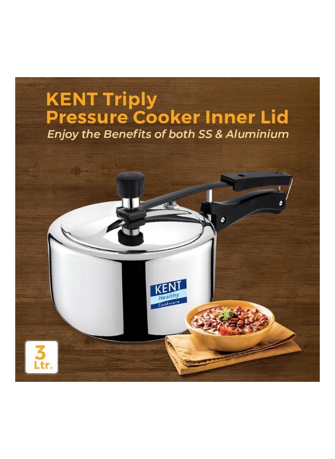 3 LitersLiters KENT Triply Stainless Steel Inner-Lid Pressure Cooker – 3L | Durable, Induction & Gas Compatible | Safe, Fast Cooking | Rust-Resistant silver