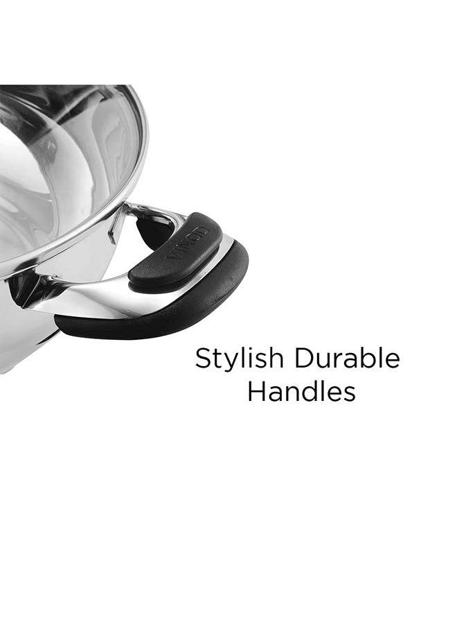 Vinod Durban Stainless Steel Kadhai with Glass Lid 3.7 Litre (26 cm) | 6.2mm Thick | Kadhai for Deep Frying | Induction and Gas Base| 2 Year Warranty - Silver