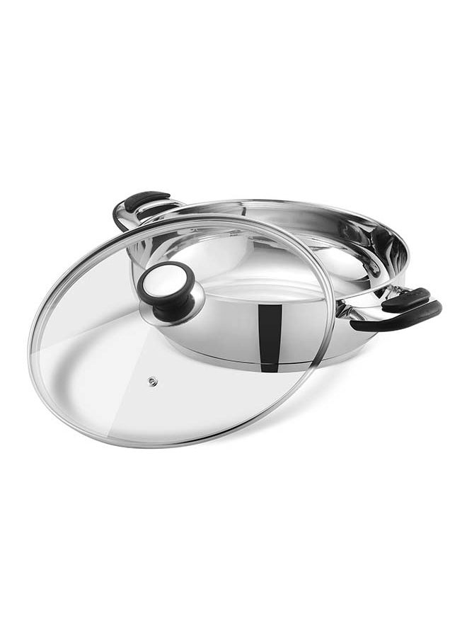 Vinod Durban Stainless Steel Kadhai with Glass Lid 3.7 Litre (26 cm) | 6.2mm Thick | Kadhai for Deep Frying | Induction and Gas Base| 2 Year Warranty - Silver