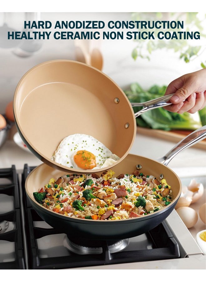 Cooks Standard Hard Anodized Nonstick Frying Pan, 8-inch Ceramic Non Stick Skillet, Induction Cookware Egg Omelette Pan, Oven Safe, Black & Apricot