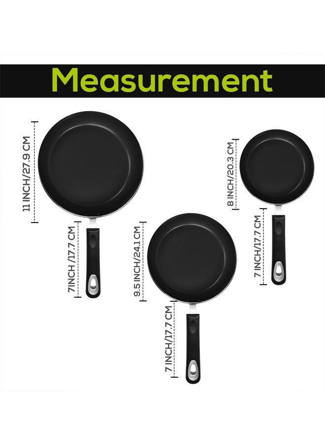Utopia Kitchen Non-Stick Frying Pan Set with Induction Bottom, 3-Piece Nonstick Cookware Set Including 8, 9.5, and 11 Inch Frying Pans Nonstick with Bakelite Handle, PFOA Free, Dishwasher Safe, Grey