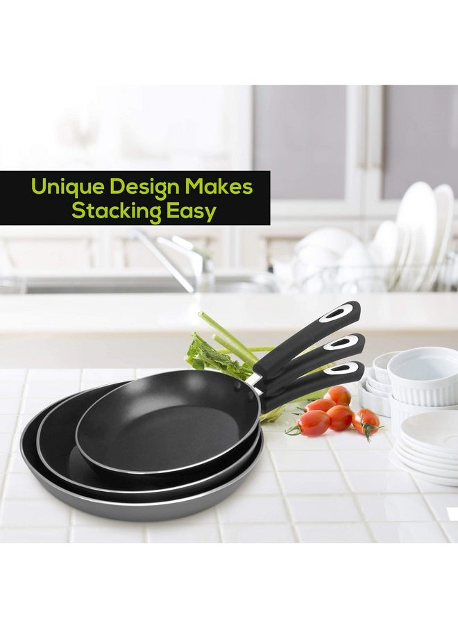 Utopia Kitchen Non-Stick Frying Pan Set with Induction Bottom, 3-Piece Nonstick Cookware Set Including 8, 9.5, and 11 Inch Frying Pans Nonstick with Bakelite Handle, PFOA Free, Dishwasher Safe, Grey