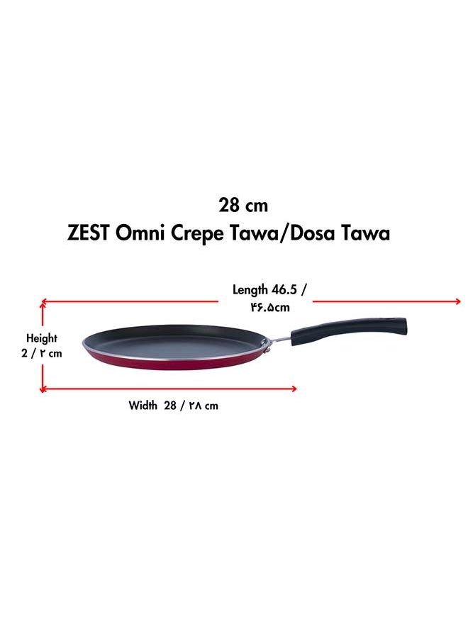 Vinod Zest Aluminium Non Stick Dosa Omni Tawa - 28cm | 4mm Extra Thick | 3 Layer Ceramic Coat | Bakelite Handle | Toxin Free | Gas Base - 1 Year Warranty