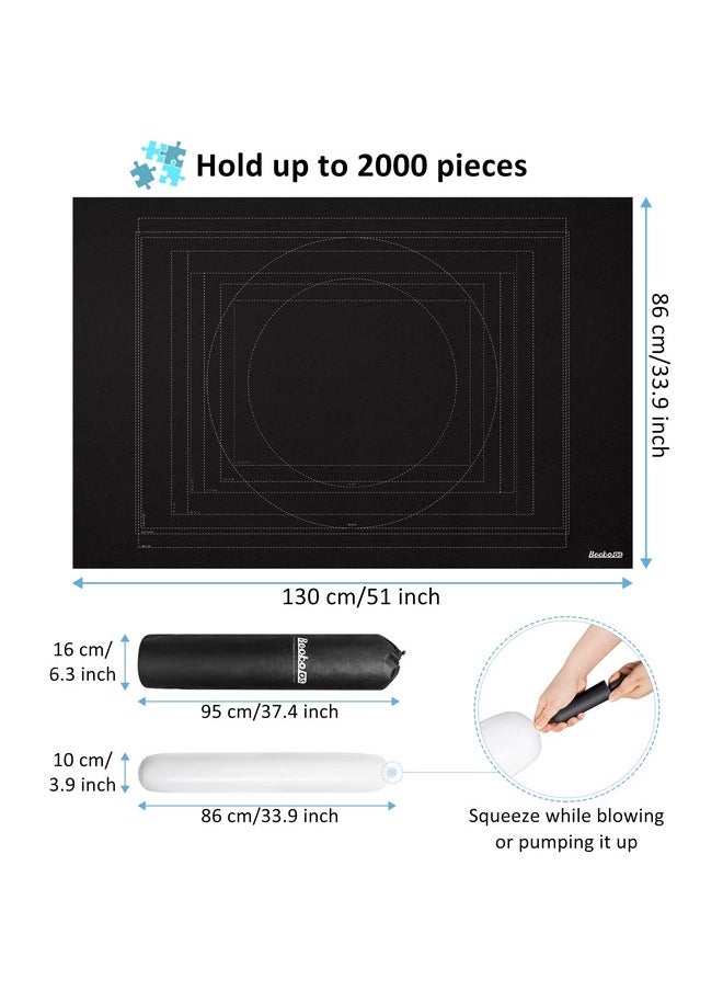 Becko US 2000-Pc Jigsaw Puzzle Mat Roll Up with Auxiliary Line,Black Felt Mat with Black Pump & Drawstring Storage Bag, Portable Puzzle Saver for Easy Transport & Storage for 2000 1500 1000 500 Piece