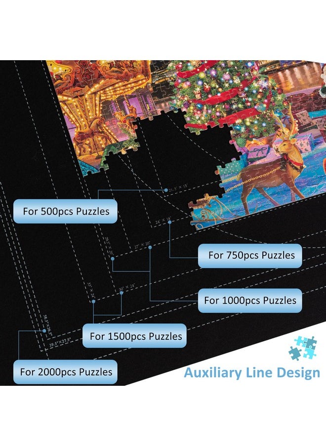 Becko US 2000-Pc Jigsaw Puzzle Mat Roll Up with Auxiliary Line,Black Felt Mat with Black Pump & Drawstring Storage Bag, Portable Puzzle Saver for Easy Transport & Storage for 2000 1500 1000 500 Piece