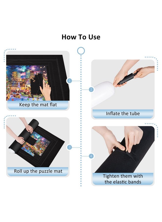 Becko US 2000-Pc Jigsaw Puzzle Mat Roll Up with Auxiliary Line,Black Felt Mat with Black Pump & Drawstring Storage Bag, Portable Puzzle Saver for Easy Transport & Storage for 2000 1500 1000 500 Piece