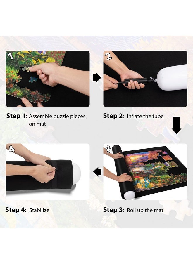 Becko US 3000 Piece Puzzle Mat Roll Up with Drawstring Bag & Black Pump, Jigsaw Felt Mat with Anti-Leak Tube & 3 Elastic Bands for Easy Storage, Portable Puzzle Keeper for 3000 2000 1500 1000 Pieces
