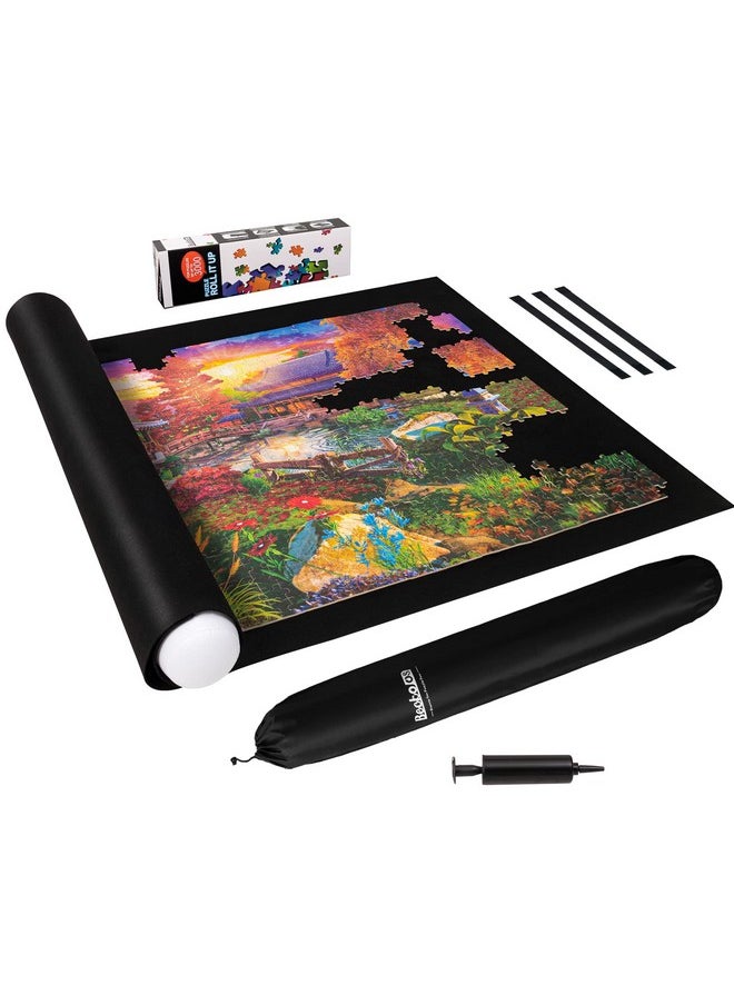 Becko US 3000 Piece Puzzle Mat Roll Up with Drawstring Bag & Black Pump, Jigsaw Felt Mat with Anti-Leak Tube & 3 Elastic Bands for Easy Storage, Portable Puzzle Keeper for 3000 2000 1500 1000 Pieces