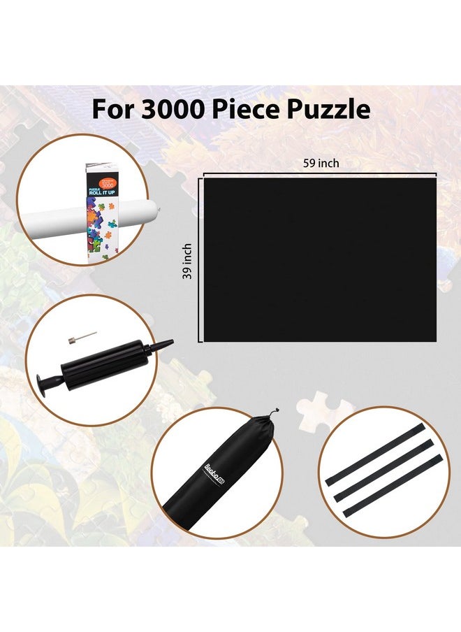 Becko US 3000 Piece Puzzle Mat Roll Up with Drawstring Bag & Black Pump, Jigsaw Felt Mat with Anti-Leak Tube & 3 Elastic Bands for Easy Storage, Portable Puzzle Keeper for 3000 2000 1500 1000 Pieces