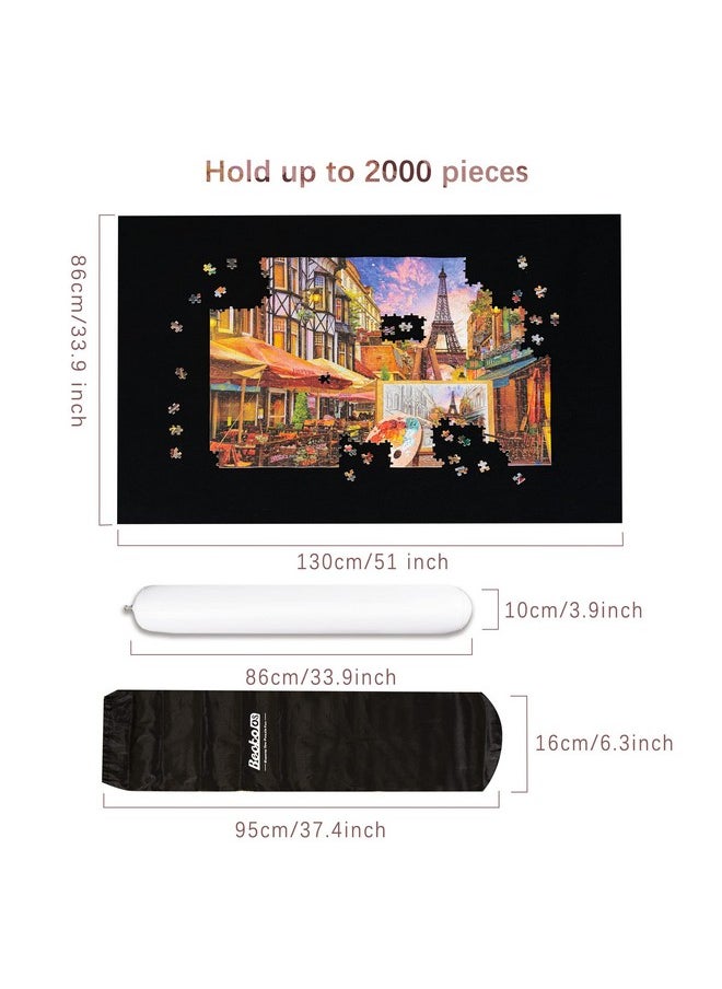Becko US 2000-Pc Jigsaw Puzzle Mat Roll Up with Black Pump & Drawstring Storage Bag, Black Felt Mat for Easy Transport & Storage, Portable Puzzle Saver for 2000 1500 1000 500 Pieces Jigsaw Puzzles