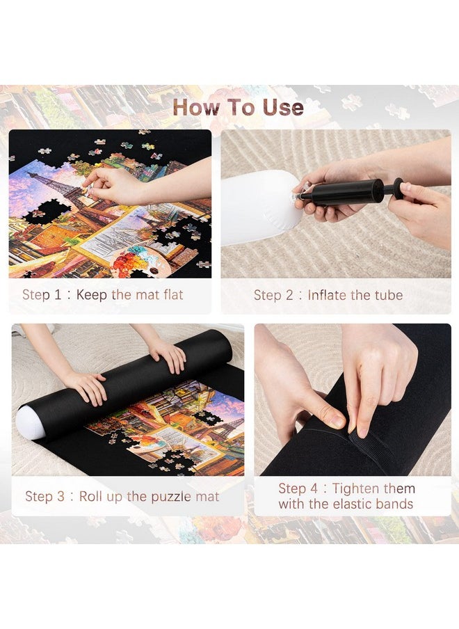 Becko US 2000-Pc Jigsaw Puzzle Mat Roll Up with Black Pump & Drawstring Storage Bag, Black Felt Mat for Easy Transport & Storage, Portable Puzzle Saver for 2000 1500 1000 500 Pieces Jigsaw Puzzles