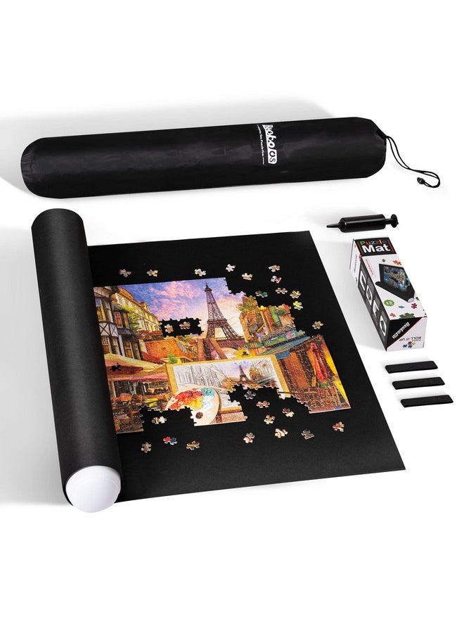 Becko US 2000-Pc Jigsaw Puzzle Mat Roll Up with Black Pump & Drawstring Storage Bag, Black Felt Mat for Easy Transport & Storage, Portable Puzzle Saver for 2000 1500 1000 500 Pieces Jigsaw Puzzles