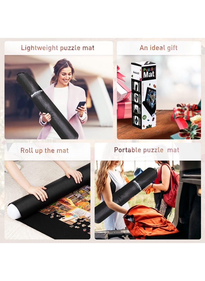 Becko US 2000-Pc Jigsaw Puzzle Mat Roll Up with Black Pump & Drawstring Storage Bag, Black Felt Mat for Easy Transport & Storage, Portable Puzzle Saver for 2000 1500 1000 500 Pieces Jigsaw Puzzles