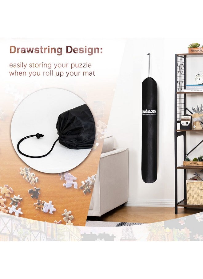 Becko US 2000-Pc Jigsaw Puzzle Mat Roll Up with Black Pump & Drawstring Storage Bag, Black Felt Mat for Easy Transport & Storage, Portable Puzzle Saver for 2000 1500 1000 500 Pieces Jigsaw Puzzles