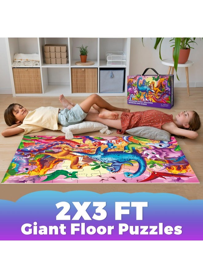 QUOKKA Giant Floor Puzzles for Kids Ages 4-6 - 2x3 Feet 48 Piece Puzzles for Toddlers 3-5 - Large Educational Kids Puzzles Ages 2-4 - Dinos Activity Game for Boys and Girls - Premier Gift
