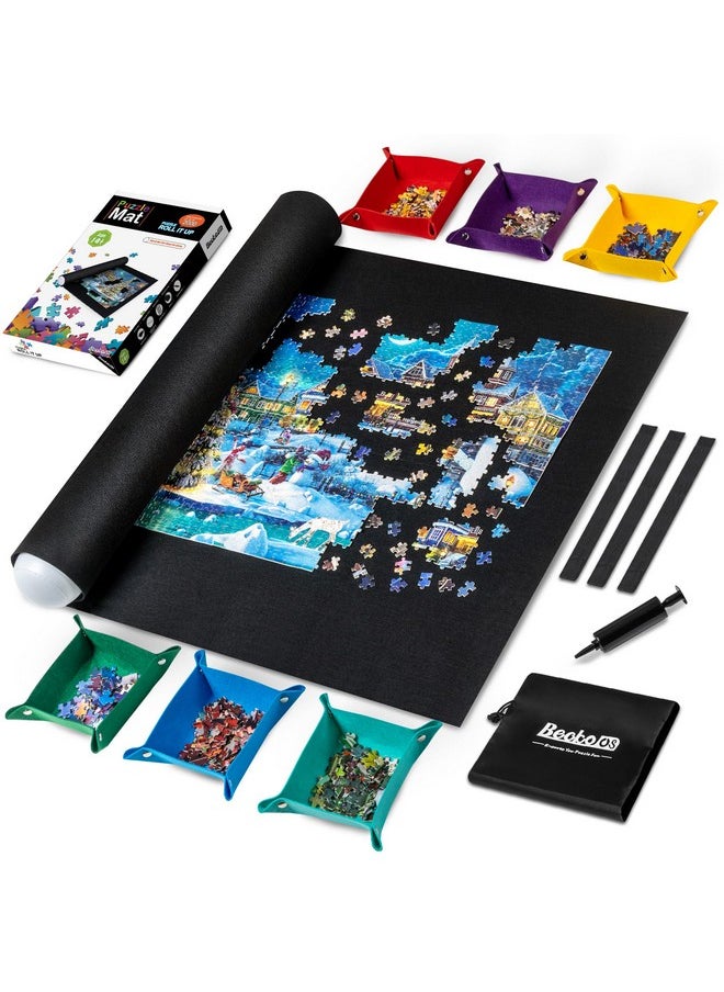 Becko US 2000 Piece Puzzle Mat Roll Up with 6 Sorting Trays & Storage Bag & Black Pump, Jigsaw Felt Mat for Easy Transport & Storage, Portable Puzzle Saver for 2000 1500 1000 500 Pieces Jigsaw Puzzles