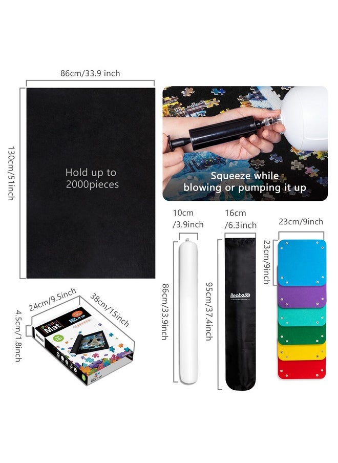 Becko US 2000 Piece Puzzle Mat Roll Up with 6 Sorting Trays & Storage Bag & Black Pump, Jigsaw Felt Mat for Easy Transport & Storage, Portable Puzzle Saver for 2000 1500 1000 500 Pieces Jigsaw Puzzles